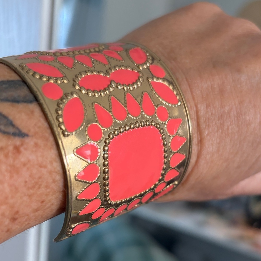 Gold and  Coral Cuff Bracelet